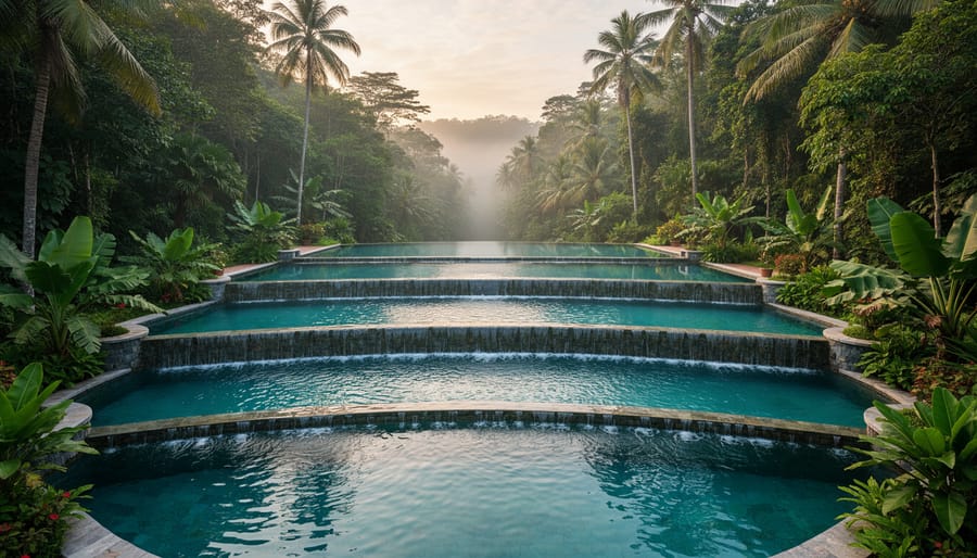 Tiered infinity pool surrounded by lush jungle at Hanging Gardens of Bali