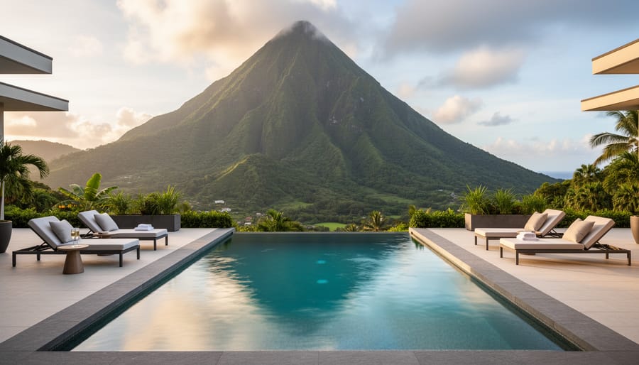 Infinity pool at Jade Mountain Resort with Piton mountains visible in the background