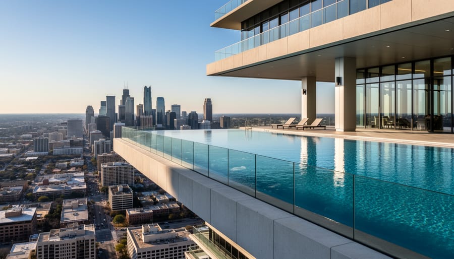 Rooftop infinity-style pool overhanging above the city from the Joule Hotel