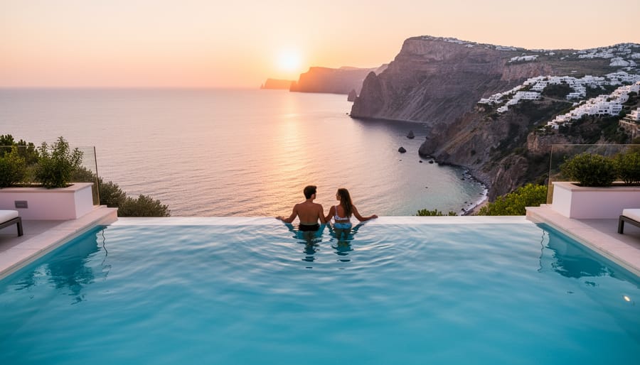 Heated infinity pool on the cliffside of the Amalfi Coast overlooking the sea