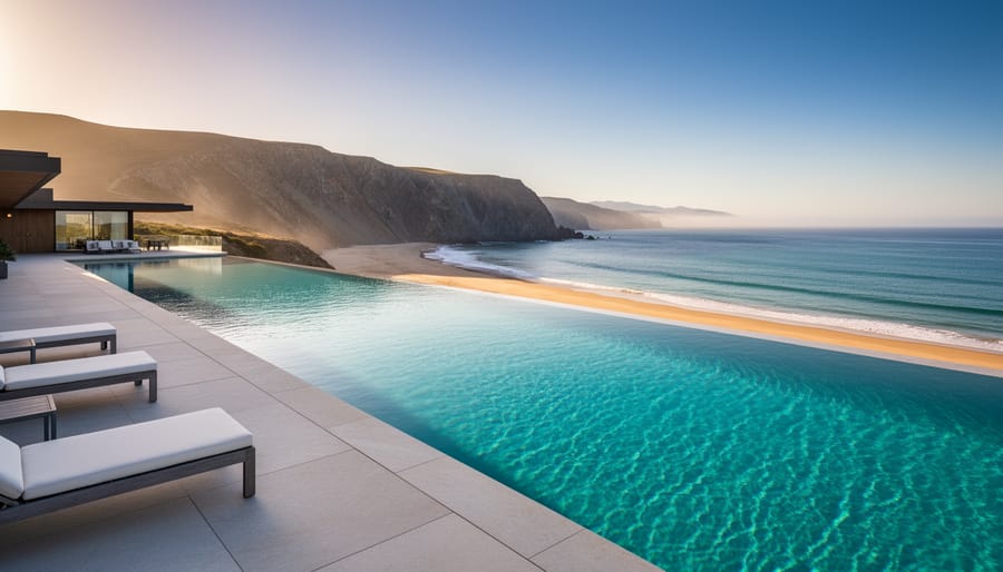 Wide view of San Alfonso del Mar’s large outdoor pool stretching to the coastline
