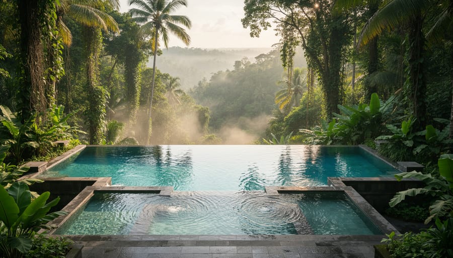 Jungle-canopy infinity pool at Hanging Gardens of Bali with cascading tiers